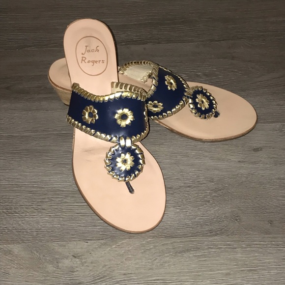 Jack Rogers Shoes - Jack Rogers low wedge navy/ gold sandal